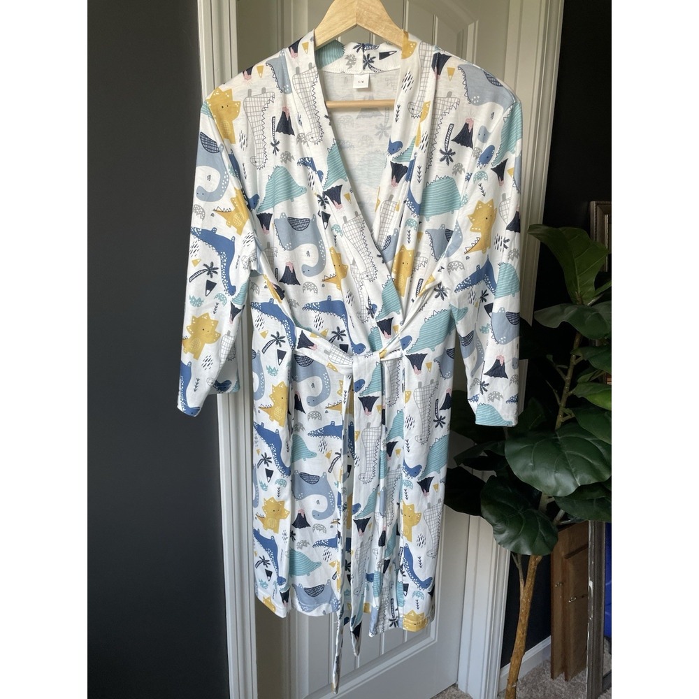 Maternity Delivery Robe Size S/M Dino Dinosaur Print Cotton Hospital Gown
